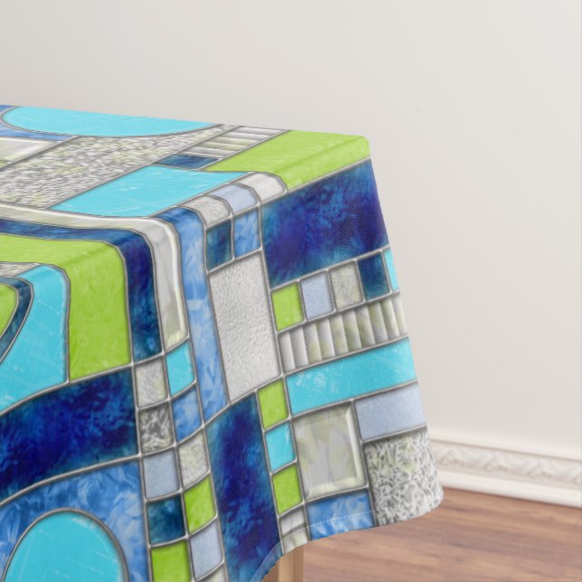 Blue Green Art Deco Stained Glass Tablecloth (In Situ)
