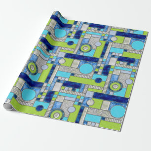 Blue Green Art Deco Stained Glass Wrapping Paper