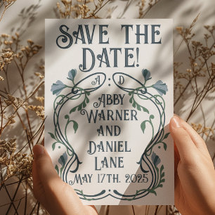 Blue-Green Art Nouveau Save-the-Date Postcard
