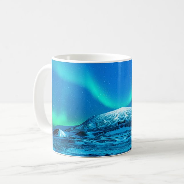 Blue-Green Aurora Borealis Reflection  Coffee Mug (Front Left)