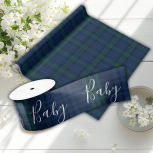 Blue Green Baby Script Elegant Baby Shower Satin Ribbon
