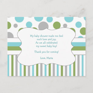 Blue Green Baby Shower Thank you note w/poem 3471 Postcard