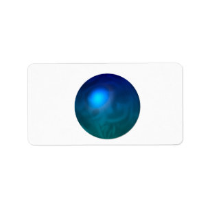Blue green ball graphic metal reflection swirl label