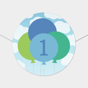 Blue Green Balloons Sky Clouds Boys Birthday Classic Round Sticker