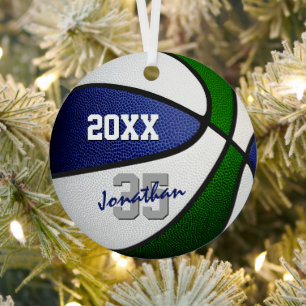 blue green basketball team colours kids teens name metal tree decoration