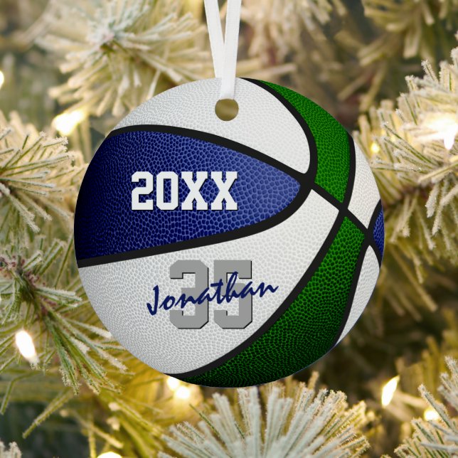 blue green basketball team colours kids teens name metal tree decoration (Insitu)