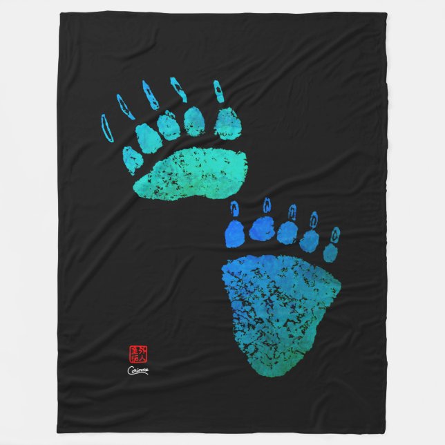 Blue Green Bear Paws - Large Fleece Blanket (Front)