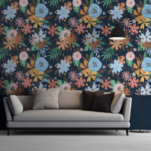 Blue Green Big Bold Flower Pattern Wallpaper