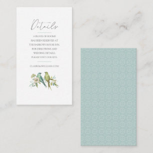 Blue Green Birds Botanical Watercolor Wedding Enclosure Card