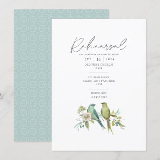 Blue Green Birds Botanical Watercolor Wedding Invitation