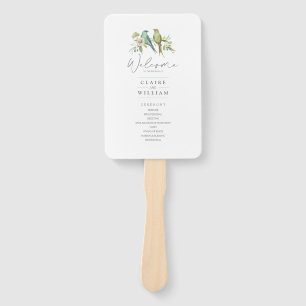 Blue Green Birds Floral Watercolor Wedding Hand Fan