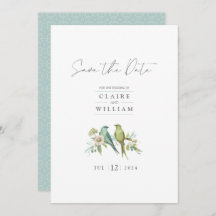Blue Green Birds Floral Watercolor Wedding