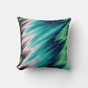 Blue Green black and white abstract Cushion