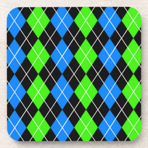 Blue Green Black Argyle Diamond Design  Coaster