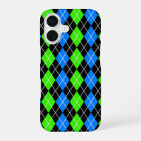 Blue Green Black Argyle Diamond Design