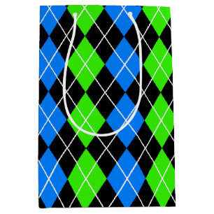 Blue Green Black Argyle Diamond Design Medium Gift Bag