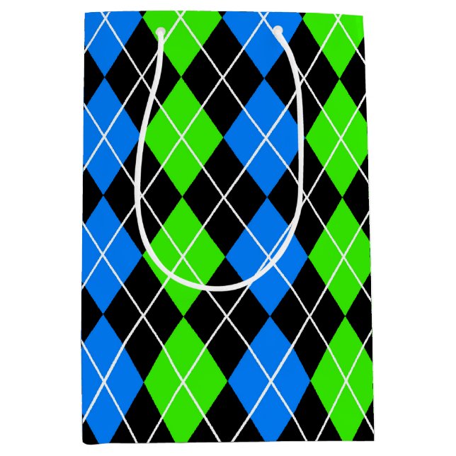 Blue Green Black Argyle Diamond Design  Medium Gift Bag (Front)