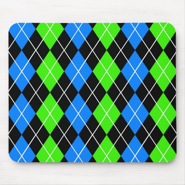 Blue Green Black Argyle Diamond Design  Mouse Mat (Front)