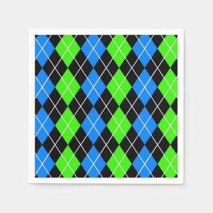 Blue Green Black Argyle Diamond Design Napkin