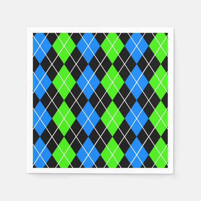 Blue Green Black Argyle Diamond Design  Napkin (Front)
