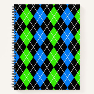 Blue Green Black Argyle Diamond Design Notebook