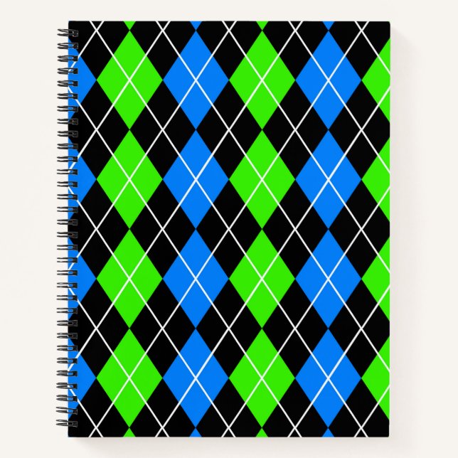Blue Green Black Argyle Diamond Design  Notebook (Front)