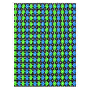 Blue Green Black Argyle Diamond Design Tablecloth