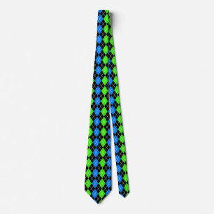 Blue Green Black Argyle Diamond Design  Tie