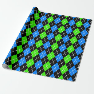 Blue Green Black Argyle Diamond Design Wrapping Paper