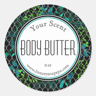 Blue Green Black Branches Body Butter Cream Labels