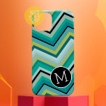 Blue Green Black Chevron Pattern Simple Monogram iPhone 16 Plus Case<br><div class="desc">Teal and Emerald Green - A funky and bright design with an area for monograms or names. If you need to adjust the artwork or change the font,  you can click on the customise area. This will take you to the design tool where you can make many changes.</div>