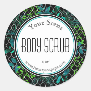 Blue Green Black Leaves Body Scrub Labels