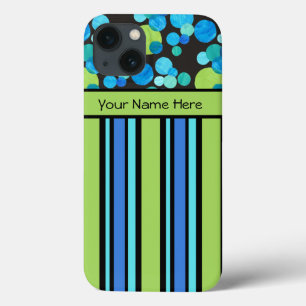 Blue Green Black Quirky Pattern and Stripes iPhone 13 Case
