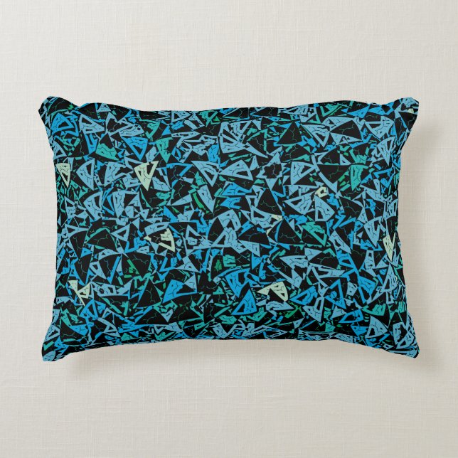 Blue Green Black Triangle Seamless Pattern Decorative Cushion (Front)