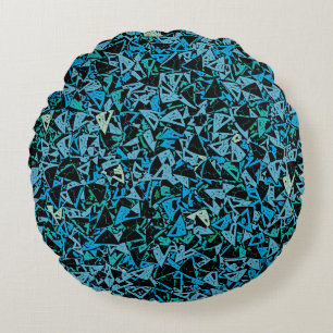 Blue Green Black Triangle Seamless Pattern Round Cushion