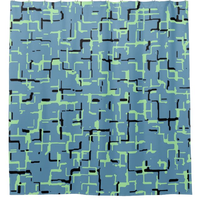 Blue Green Black Unique Pattern Shower Curtain (Front)