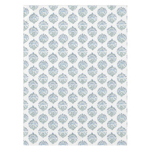 Blue Green Block Print Medallion Floral Tablecloth
