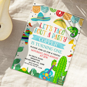 Blue Green Blue 'Bout A Party Fiesta 1st Birthday  Invitation
