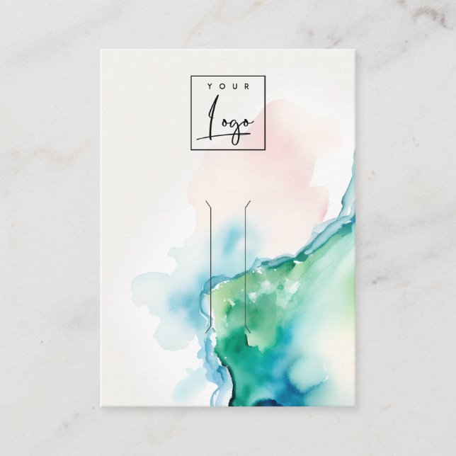 Blue Green Blush Watercolor Agate Hairpin Logo Business Card (Front)