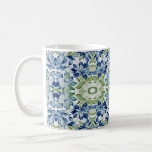 Blue Green Boho Bohemian Floral Pattern Coffee Mug