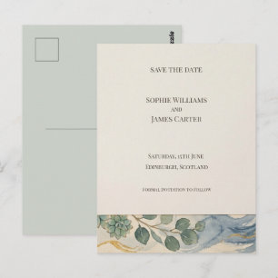 Blue Green Botanical Save The Date Postcard
