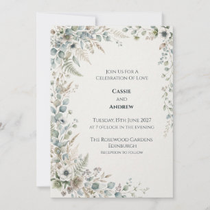 Blue Green Botanical Wedding Invitation