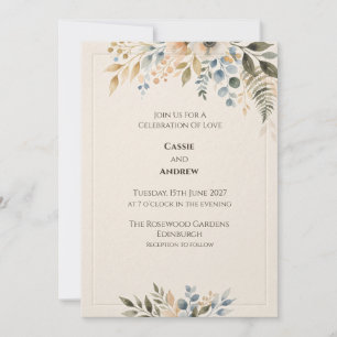 Blue Green Botanical Wedding Invitation