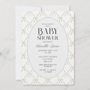Blue & Green Bows Baby Shower Invitation