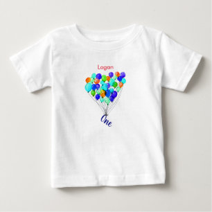Blue Green Boy BALLOON Personalised ONE Birthday Baby T-Shirt