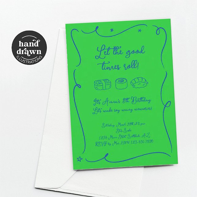 Blue & Green Boys Sushi Party Invitation (Creator Uploaded)
