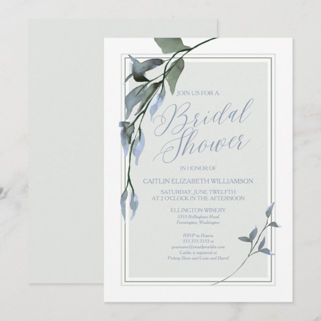 Blue Green Bridal Shower Floral Invitation (Front/Back)