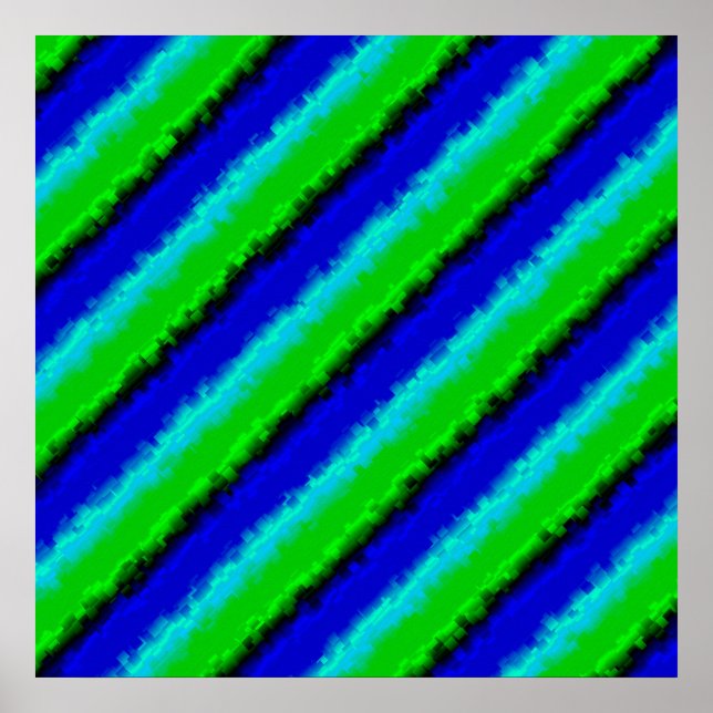 Blue Green Broken Glass Stripes Poster (Front)