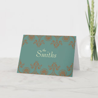 Blue Green & Bronze Deco Note Card