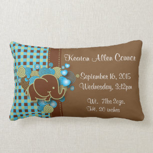 Blue, Green & Brown Plaid Baby Elephant Lumbar Cushion